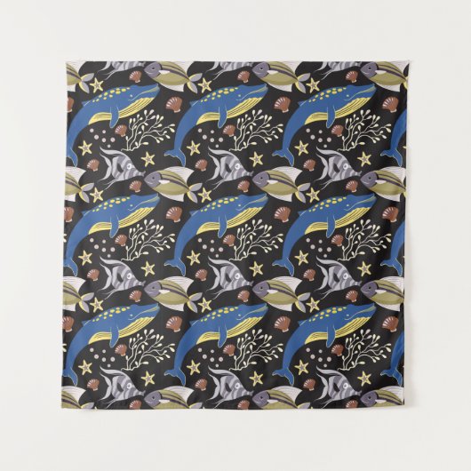 Muster der Wassertiere | Meeresunterwasser 17 Wandteppich (Vorderseite)