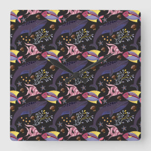 Muster der Wassertiere   Meeresunterwasser 21 Quadratische Wanduhr