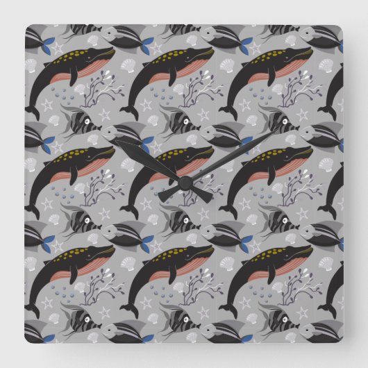 Muster der Wassertiere | Meeresunterwasser 23 Quadratische Wanduhr (Vorderseite)