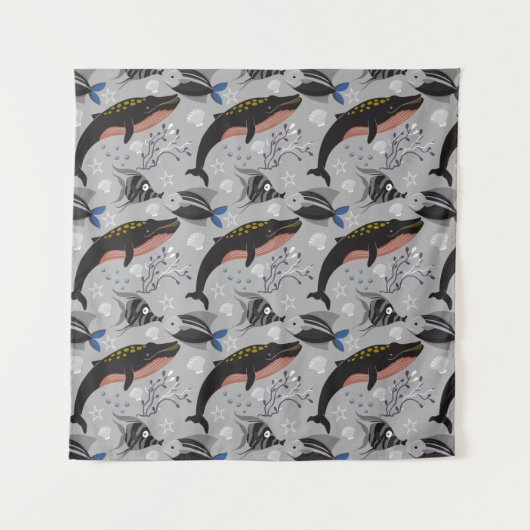 Muster der Wassertiere | Meeresunterwasser 23 Wandteppich (Vorderseite)