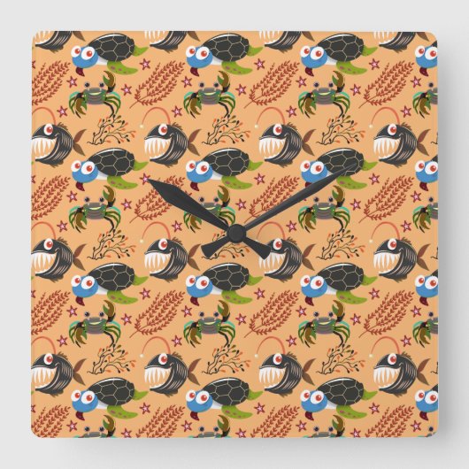 Muster der Wassertiere | Meeresunterwasser 32 Quadratische Wanduhr (Vorderseite)