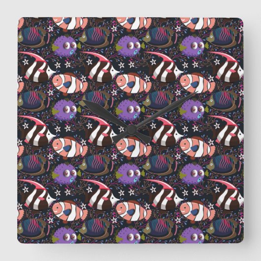 Muster der Wassertiere | Meeresunterwasser 47 Quadratische Wanduhr (Vorderseite)