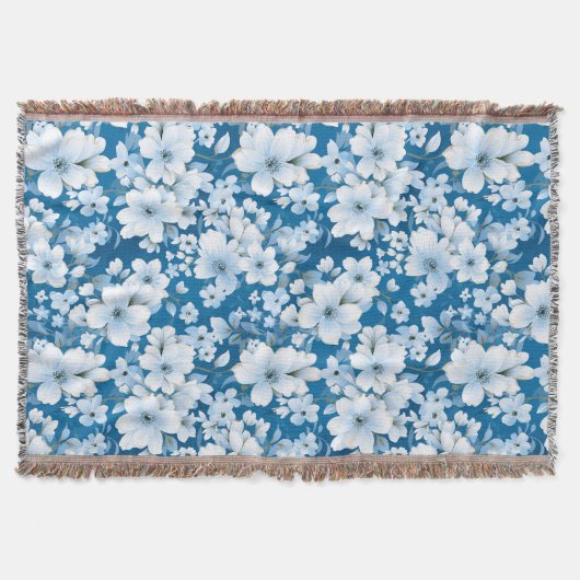 Muster der weißen Blume, blauer Hintergrund, Decke (Vorderseite)