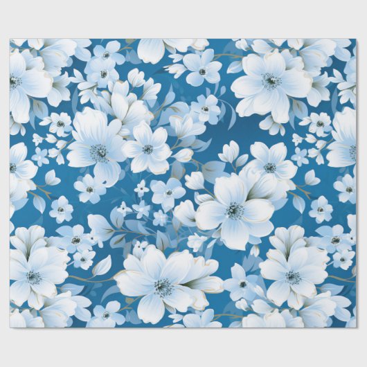 Muster der weißen Blume, blauer Hintergrund, Geschenkpapier (Flach)