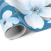 Muster der weißen Blume, blauer Hintergrund, Geschenkpapier (Rolleneckpunkt)