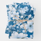 Muster der weißen Blume, blauer Hintergrund, Geschenkpapier Set (Beispiel)