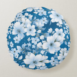 Muster der weißen Blume, blauer Hintergrund, Rundes Kissen