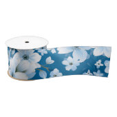 Muster der weißen Blume, blauer Hintergrund, Satinband (Spule)
