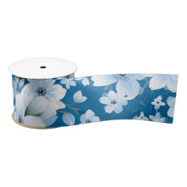 Muster der weißen Blume, blauer Hintergrund, Satinband