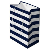 Muster der weißen Navy Blue Strips {Farbe} Mittlere Geschenktüte (Rückseite Schrägansicht)