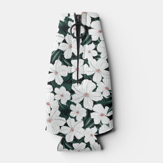 Muster der weißen tropischen Blume Flaschenkühler (Rückseite)