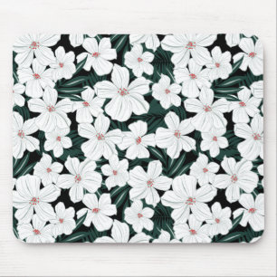 Muster der weißen tropischen Blume Mousepad
