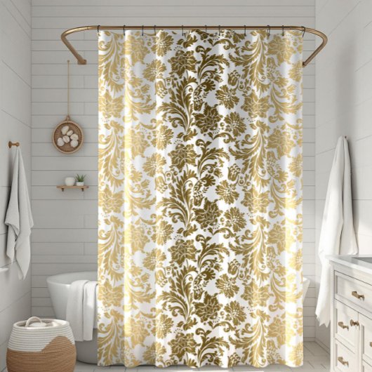 Muster der weißen und gelben goldfarbenen Damaskus Duschvorhang