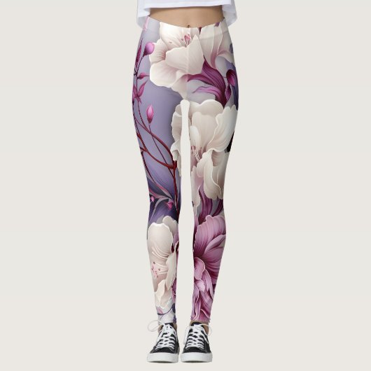 Muster der weißen und violetten Orchideen Leggings (Vorderseite)