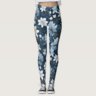 Muster der weißen Winter-Blume Leggings