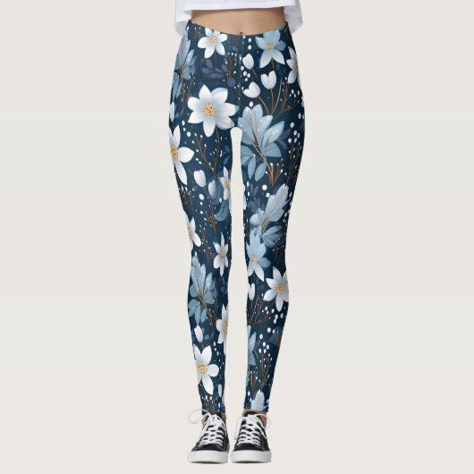 Muster der weißen Winter-Blume Leggings (Vorderseite)