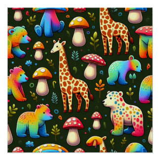Muster der Whimsical Woodland-Kreaturen Poster