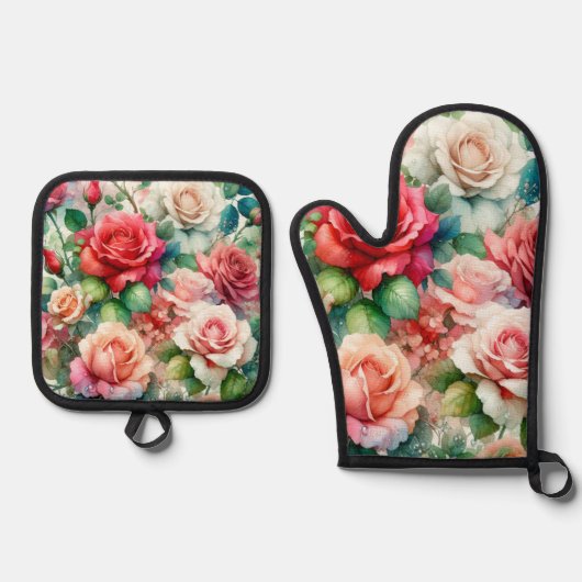 Muster der Whimsikschen Rose Ofenhandschuh & Topflappen-Set (Vorderseite)