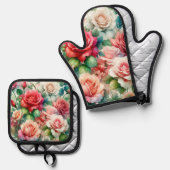 Muster der Whimsikschen Rose Ofenhandschuh & Topflappen-Set (Vorderseite/Rückseite)