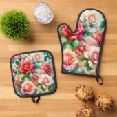 Muster der Whimsikschen Rose Ofenhandschuh & Topflappen-Set (Oben Unten)