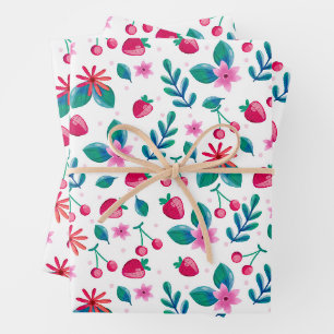 Muster der Wildblume der Aquarellfrüchte Geschenkpapier Set