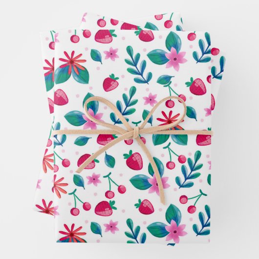 Muster der Wildblume der Aquarellfrüchte Geschenkpapier Set (Beispiel)
