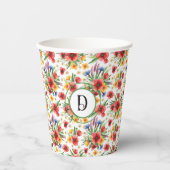 Muster der Wildblumen für Monogramm-Aquarellfarben Pappbecher (Vorderseite)