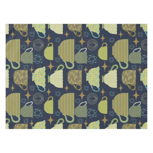 Muster des blauen Teakup der Mitte des Jahrhundert Tischdecke (Vorderseite (Horizontal))