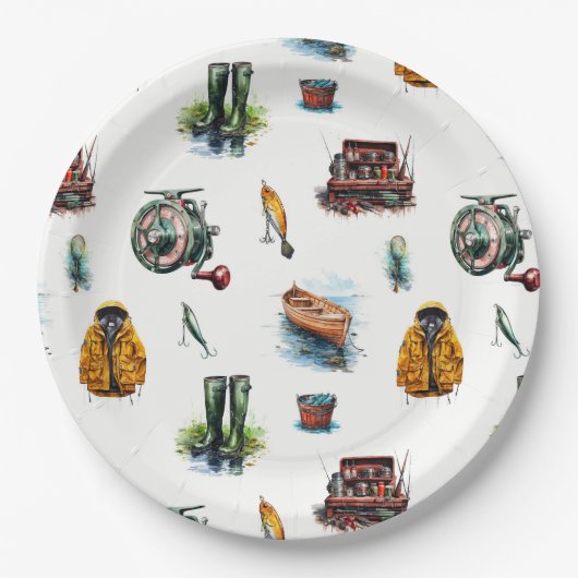 Muster des Fanggeräts für männliche Wasserfarben Pappteller (Vorderseite)