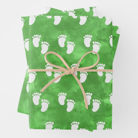 Muster des Footprint der grünen Wasserfarbe Geschenkpapier Set (Beispiel)