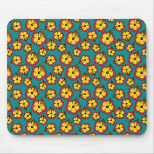 Muster des gelben roten Hibiskus für tropische Blu Mousepad