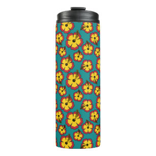 Muster des gelben roten Hibiskus für tropische Blu Thermosbecher