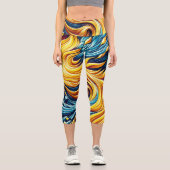 Muster des geometrischen Musters des gelben Feuers Capri Leggings (Vorderseite)