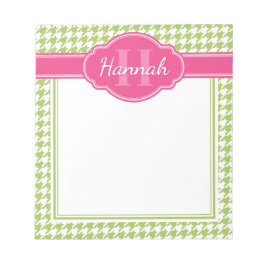 Muster des grünen Hahnentrittmusters Rosa Monogram Notizblock