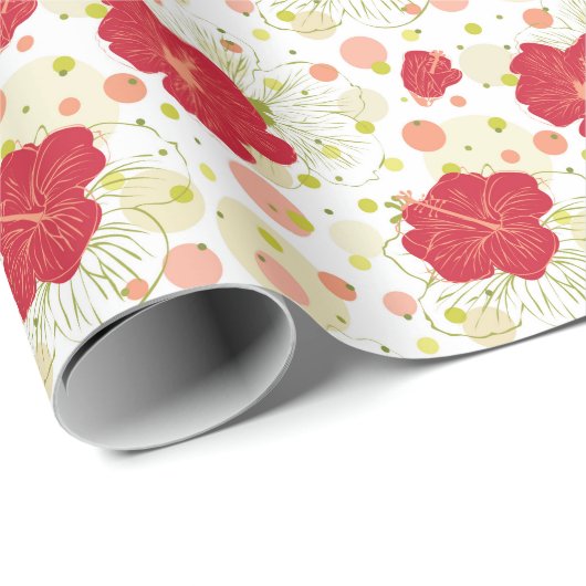 Muster des handgezeichneten Hibiskus Geschenkpapier (Rolleneckpunkt)