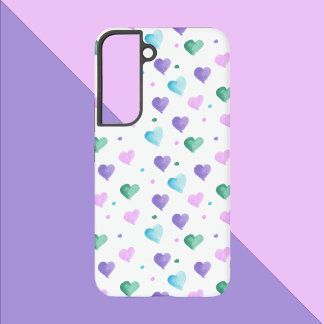 Muster des Herzens Wasserfarbe Rosa Lila Blau Grün Samsung Galaxy Hülle