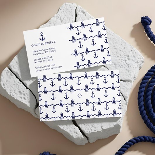 Muster des Leuchtturms "White & Navy Nautical Anch Visitenkarte