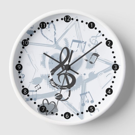 Muster des Musical Star Notes Designer Wanduhr (Vorderseite)