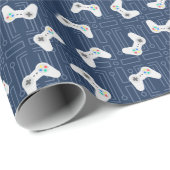 Muster des Party für Videospiele blau Geschenkpapier (Rolleneckpunkt)