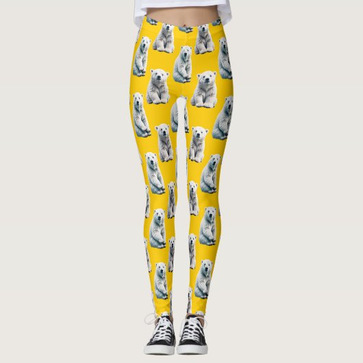 Muster des Polarbärs auf Gelb Leggings (Vorderseite)