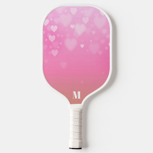 Muster des rosa und weißen Herzens Modernes Monogr Pickleball Schläger (Rückseite)