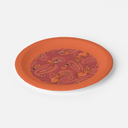 Muster des roten Typ von Kuh und Hühnern Pappteller (Schrägansicht)