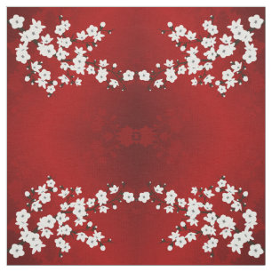Muster des roten und weißen Kirschblossoms Stoff