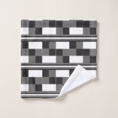 Muster des Schwarz-weißen grauen Karos Streifen Badhandtuch Set (Waschlappen)