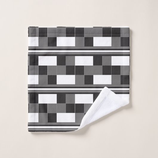 Muster des Schwarz-weißen grauen Karos Streifen Badhandtuch Set (Waschlappen)