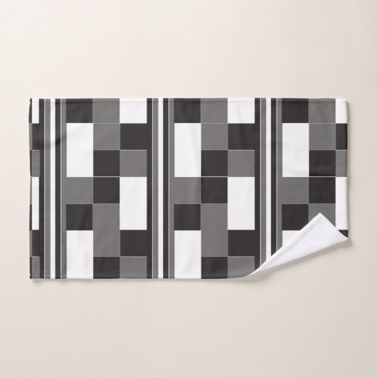 Muster des Schwarz-weißen grauen Karos Streifen Badhandtuch Set (Handtuch)