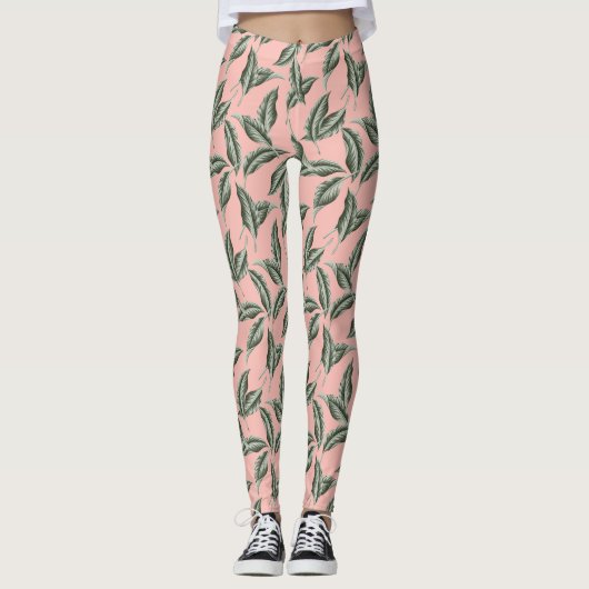 Muster des tropischen Gartens Blätter Leggings (Vorderseite)