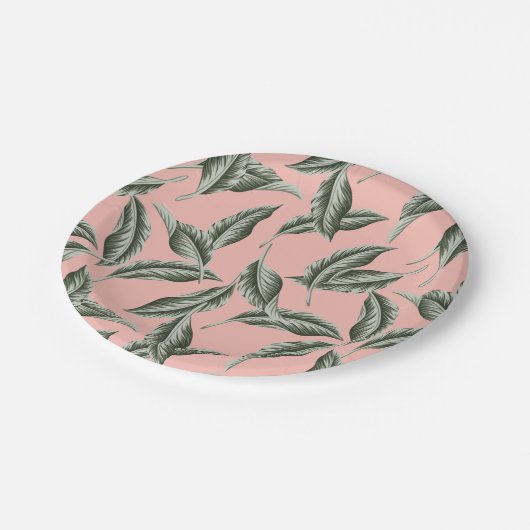 Muster des tropischen Gartens Blätter Pappteller (Schrägansicht)