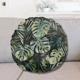 Muster des tropischen Regenwaldes in Aquarelltönen Rundes Kissen