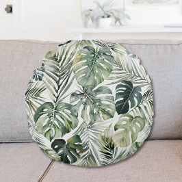 Muster des tropischen Regenwaldes in Aquarelltönen Rundes Kissen